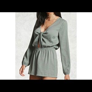 Satin Tie Front Romper by Forever 21